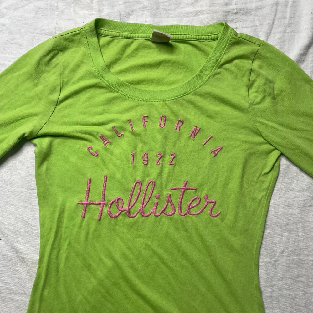 Hollister Green Long Sleeve Shirt California Spell Out Small Y2K Embroidered - Picture 5 of 6
